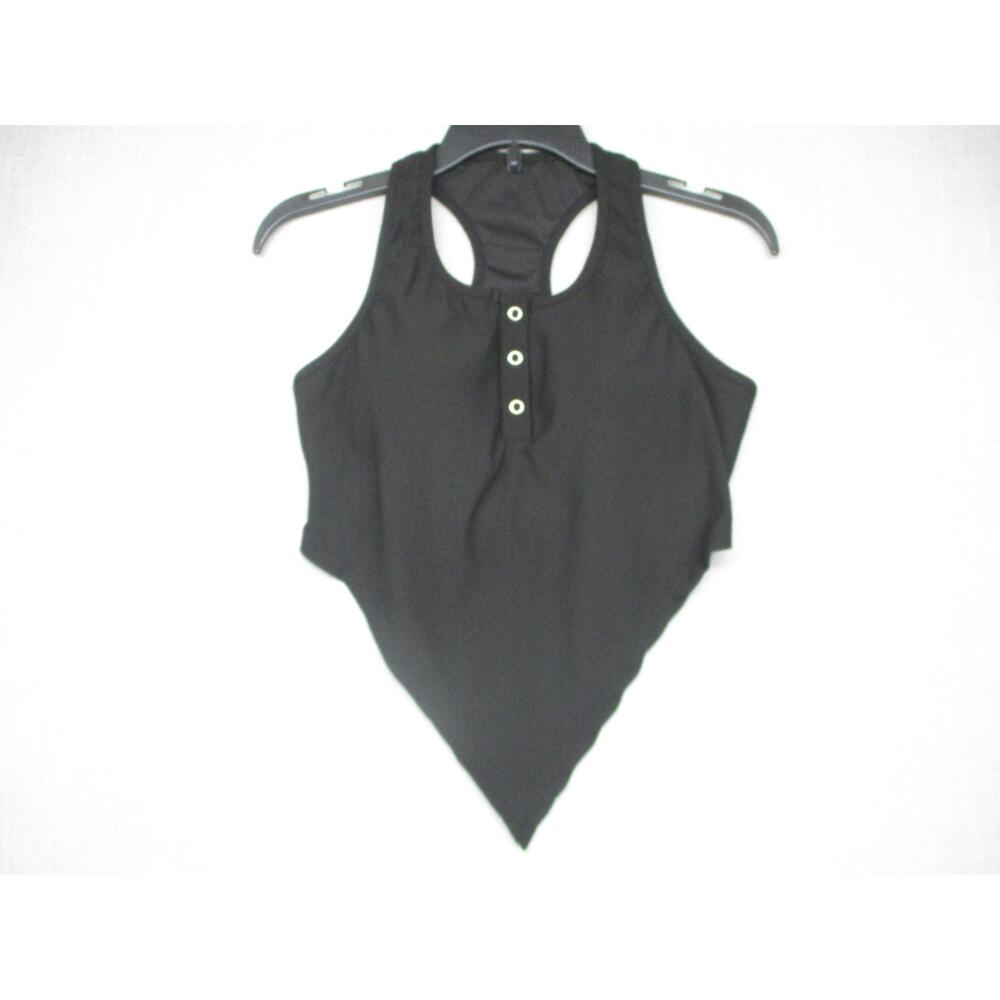 Black Trendy Modern Chic Racerback Handkerchief Hem Tank Top Womens Size M